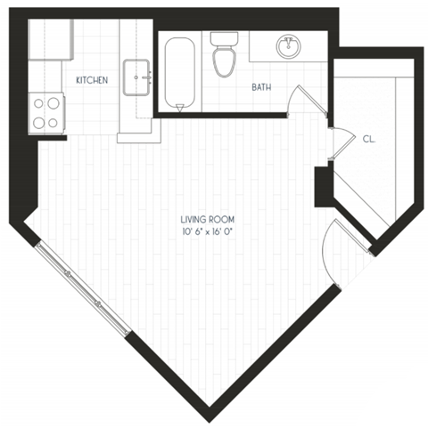 a floor plan of a room with a bedroom and a bathroom